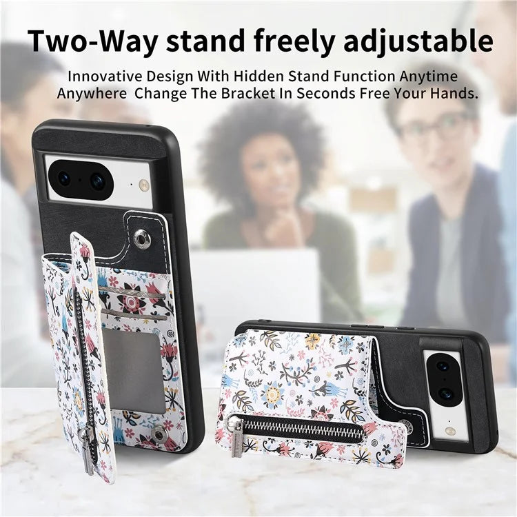 D10 For Google Pixel 8 Phone Protective Cover Colorful Printed Card Holder Zipper Design