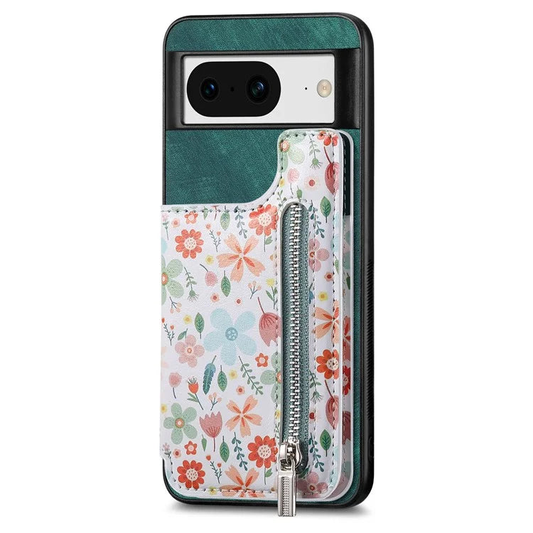 D10 For Google Pixel 8 Phone Protective Cover Colorful Printed Card Holder Zipper Design