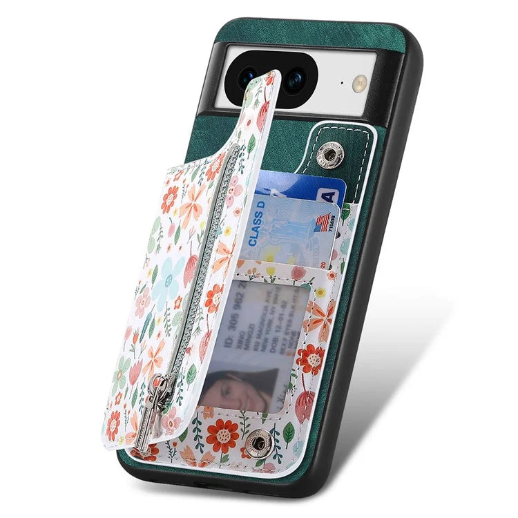 D10 For Google Pixel 8 Phone Protective Cover Colorful Printed Card Holder Zipper Design