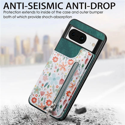D10 For Google Pixel 8 Phone Protective Cover Colorful Printed Card Holder Zipper Design