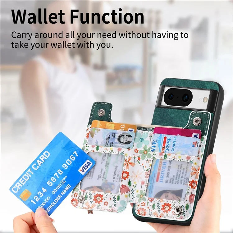 D10 For Google Pixel 8 Phone Protective Cover Colorful Printed Card Holder Zipper Design