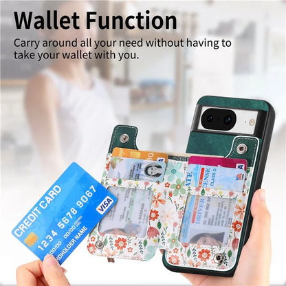 D10 For Google Pixel 8 Phone Protective Cover Colorful Printed Card Holder Zipper Design