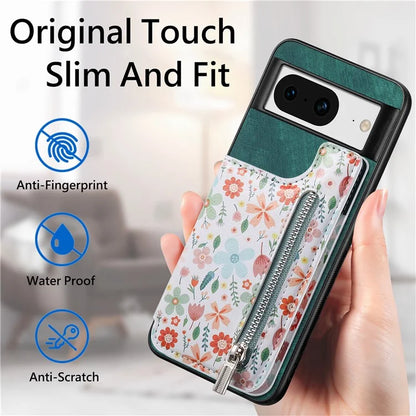D10 For Google Pixel 8 Phone Protective Cover Colorful Printed Card Holder Zipper Design