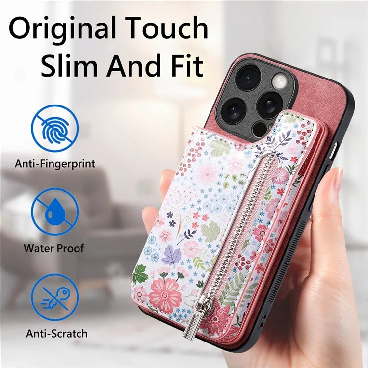 D10 For iPhone 15 Pro TPU+Leather Case Pattern Printed Retro Phone Back Cover