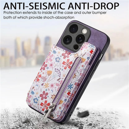 D10 For iPhone 15 Pro TPU+Leather Case Pattern Printed Retro Phone Back Cover