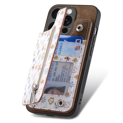 D10 For iPhone 15 Pro TPU+Leather Case Pattern Printed Retro Phone Back Cover