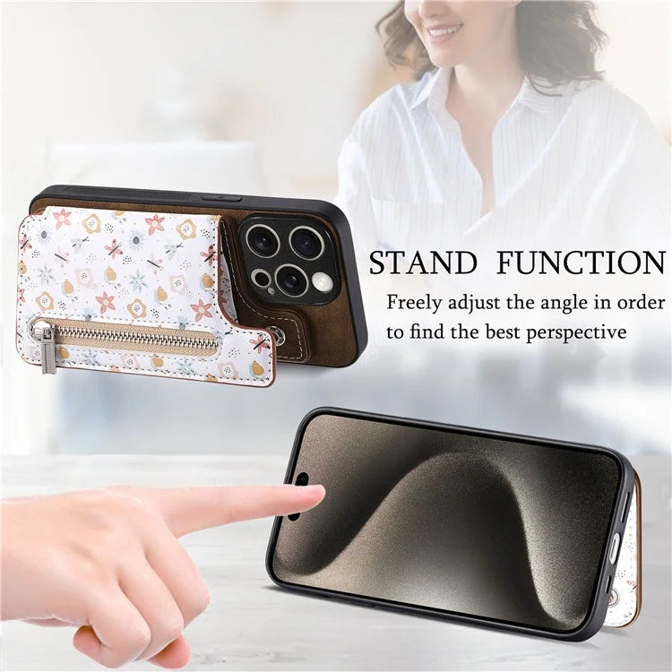 D10 For iPhone 15 Pro TPU+Leather Case Pattern Printed Retro Phone Back Cover
