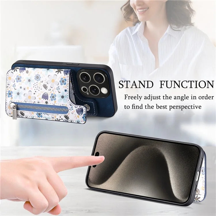 D10 For iPhone 15 Pro TPU+Leather Case Pattern Printed Retro Phone Back Cover