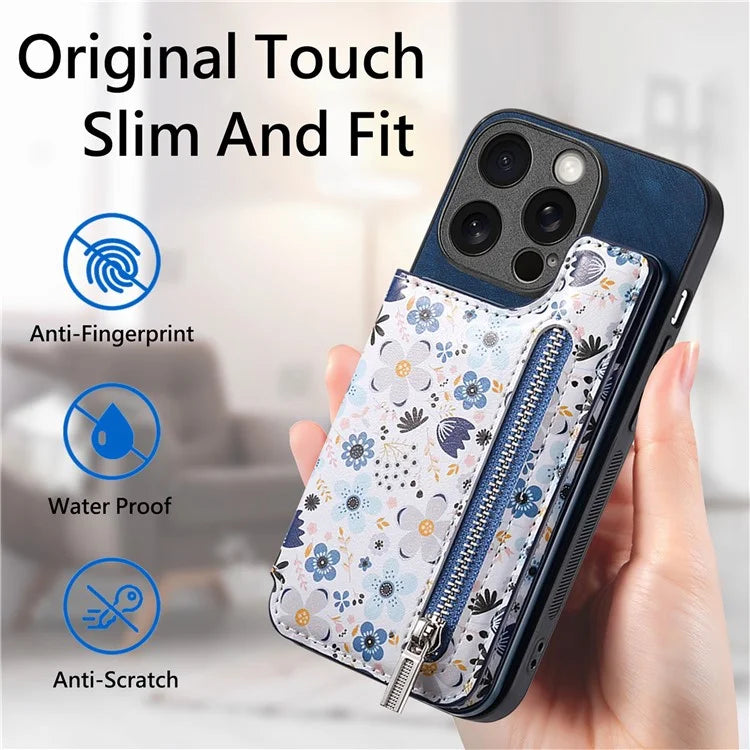 D10 For iPhone 15 Pro TPU+Leather Case Pattern Printed Retro Phone Back Cover