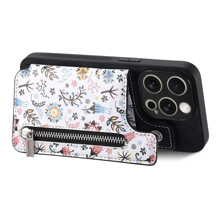 D10 For iPhone 15 Pro TPU+Leather Case Pattern Printed Retro Phone Back Cover
