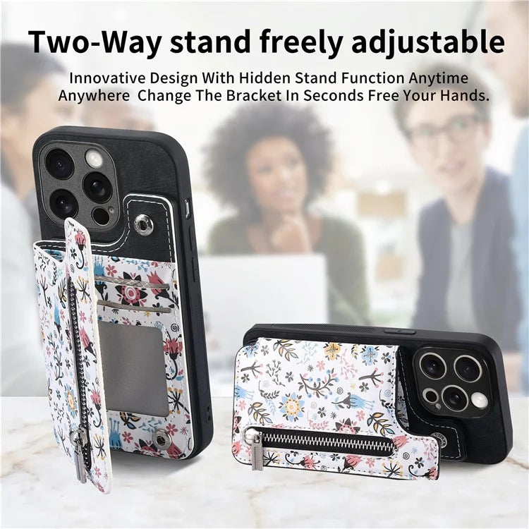 D10 For iPhone 15 Pro TPU+Leather Case Pattern Printed Retro Phone Back Cover