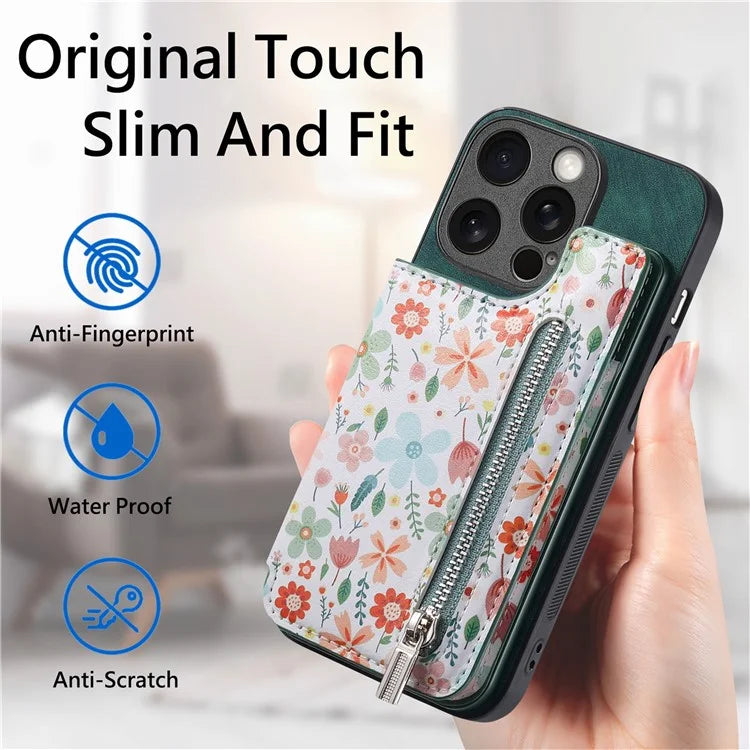 D10 For iPhone 15 Pro TPU+Leather Case Pattern Printed Retro Phone Back Cover