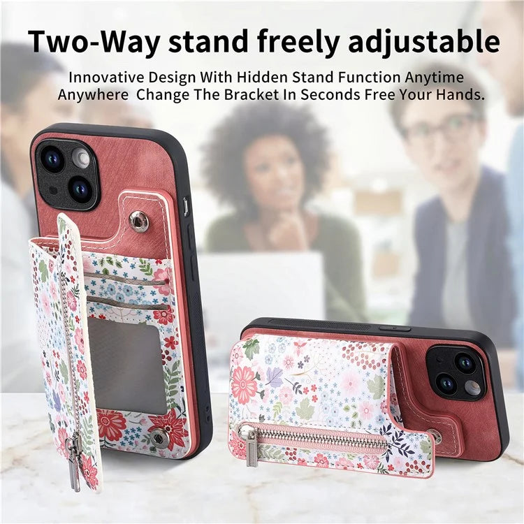 D10 For iPhone 15 Plus Case Pattern Printed Retro Leather + TPU Phone Back Cover
