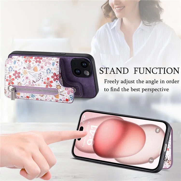 D10 For iPhone 15 Plus Case Pattern Printed Retro Leather + TPU Phone Back Cover