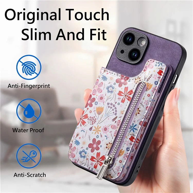 D10 For iPhone 15 Plus Case Pattern Printed Retro Leather + TPU Phone Back Cover