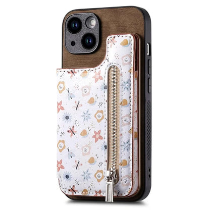 D10 For iPhone 15 Plus Case Pattern Printed Retro Leather + TPU Phone Back Cover