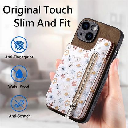 D10 For iPhone 15 Plus Case Pattern Printed Retro Leather + TPU Phone Back Cover