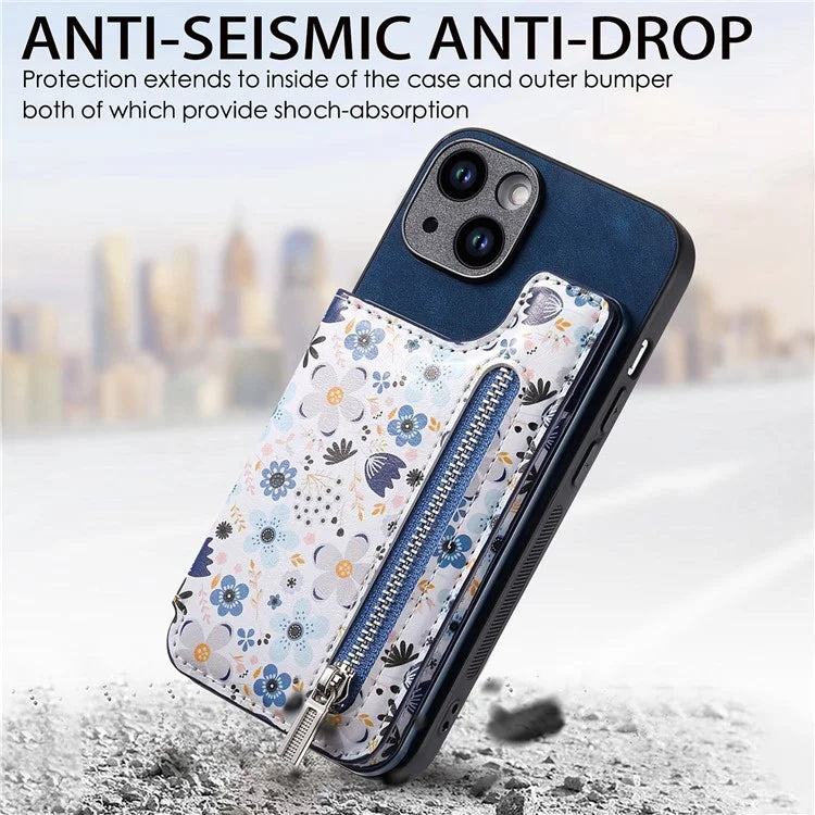D10 For iPhone 15 Plus Case Pattern Printed Retro Leather + TPU Phone Back Cover