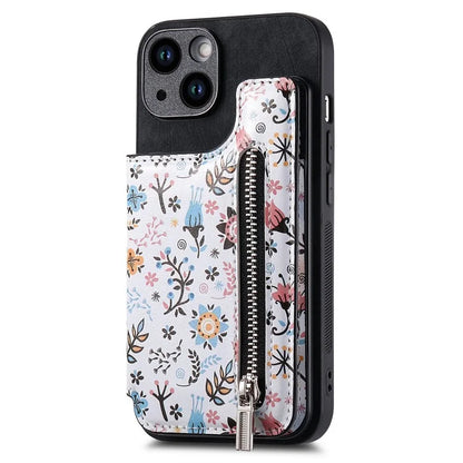 D10 For iPhone 15 Plus Case Pattern Printed Retro Leather + TPU Phone Back Cover