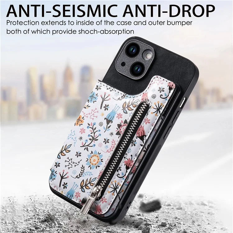 D10 For iPhone 15 Plus Case Pattern Printed Retro Leather + TPU Phone Back Cover