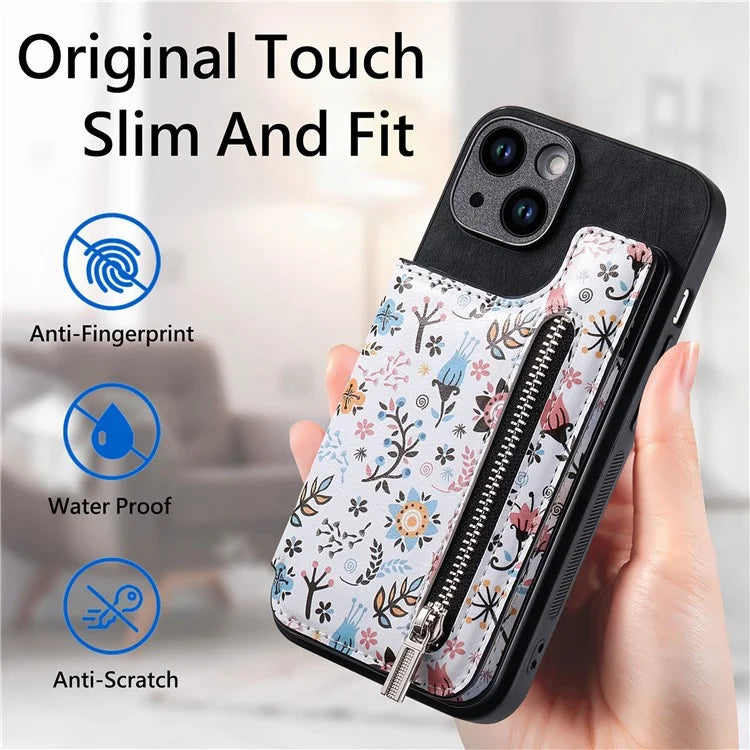 D10 For iPhone 15 Plus Case Pattern Printed Retro Leather + TPU Phone Back Cover