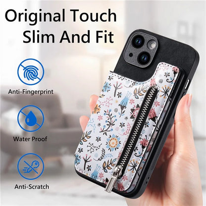 D10 For iPhone 15 Plus Case Pattern Printed Retro Leather + TPU Phone Back Cover