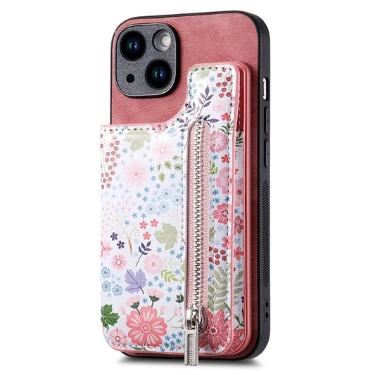 D10 For iPhone 15 Cell Phone Case Pattern Printing Card Bag Zipper Wallet Protective Cover