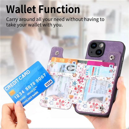 D10 For iPhone 15 Cell Phone Case Pattern Printing Card Bag Zipper Wallet Protective Cover