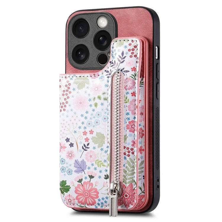 D10 For iPhone 15 Pro Max TPU+Leather Cover Pattern Printed Retro Phone Protective Case