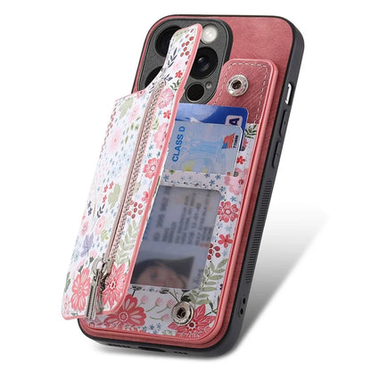 D10 For iPhone 15 Pro Max TPU+Leather Cover Pattern Printed Retro Phone Protective Case