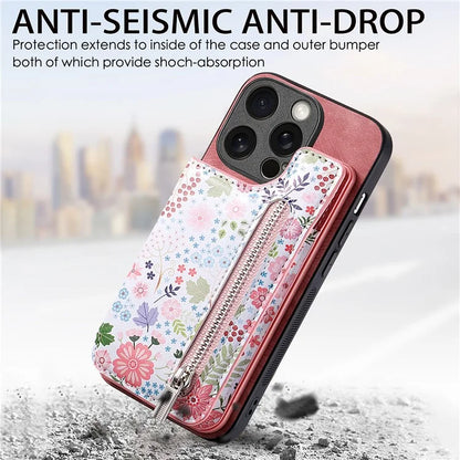 D10 For iPhone 15 Pro Max TPU+Leather Cover Pattern Printed Retro Phone Protective Case