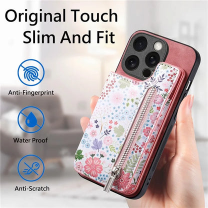 D10 For iPhone 15 Pro Max TPU+Leather Cover Pattern Printed Retro Phone Protective Case