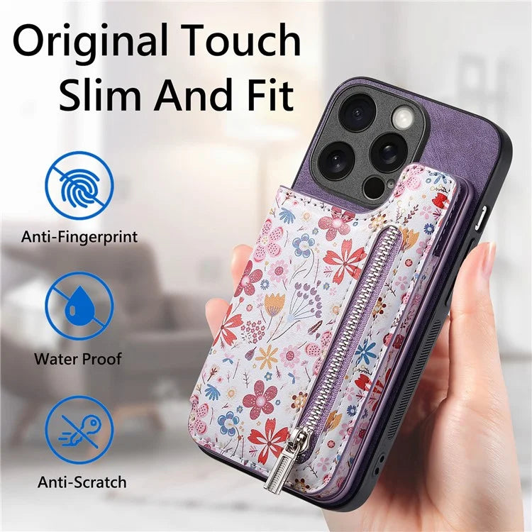 D10 For iPhone 15 Pro Max TPU+Leather Cover Pattern Printed Retro Phone Protective Case