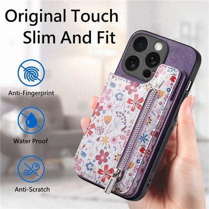 D10 For iPhone 15 Pro Max TPU+Leather Cover Pattern Printed Retro Phone Protective Case