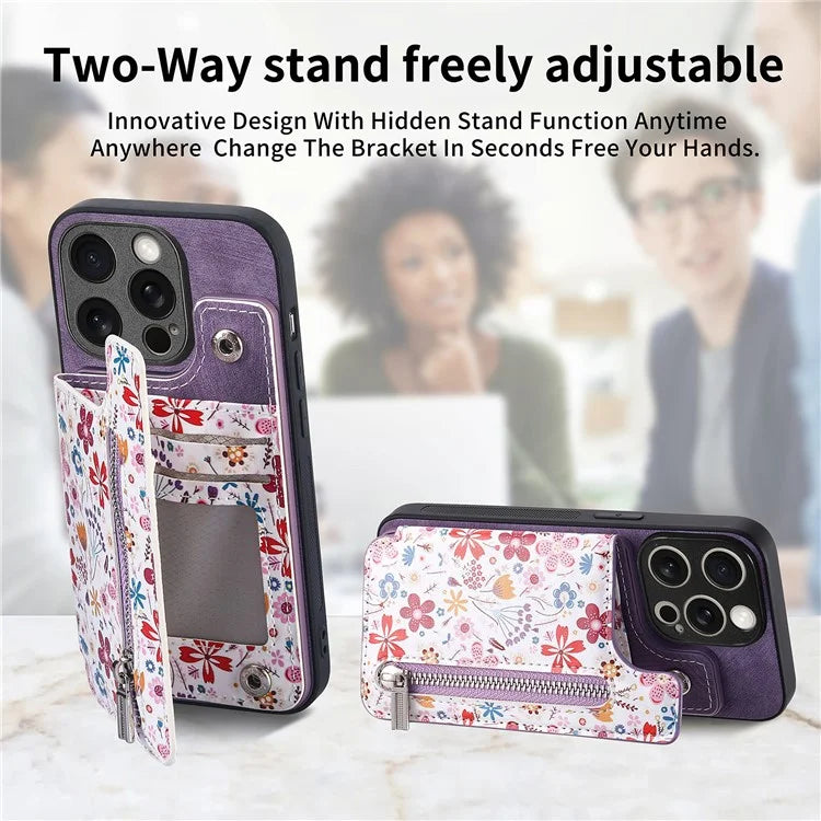 D10 For iPhone 15 Pro Max TPU+Leather Cover Pattern Printed Retro Phone Protective Case