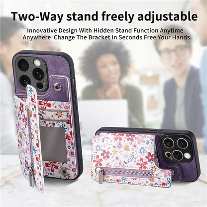 D10 For iPhone 15 Pro Max TPU+Leather Cover Pattern Printed Retro Phone Protective Case