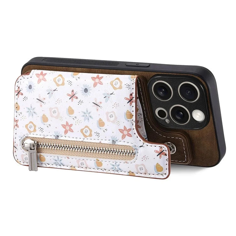 D10 For iPhone 15 Pro Max TPU+Leather Cover Pattern Printed Retro Phone Protective Case