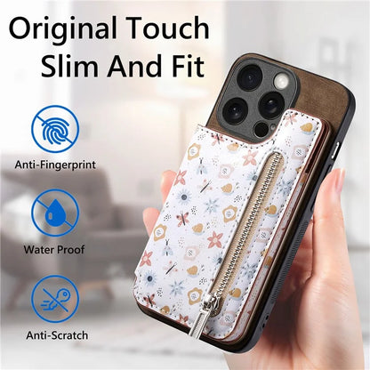 D10 For iPhone 15 Pro Max TPU+Leather Cover Pattern Printed Retro Phone Protective Case