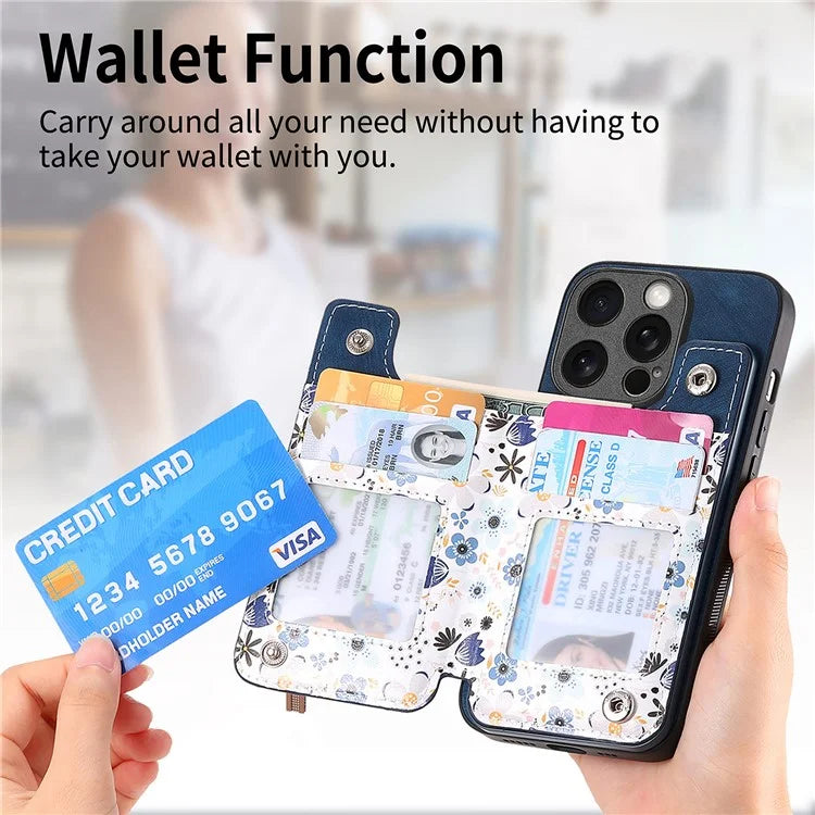 D10 For iPhone 15 Pro Max TPU+Leather Cover Pattern Printed Retro Phone Protective Case