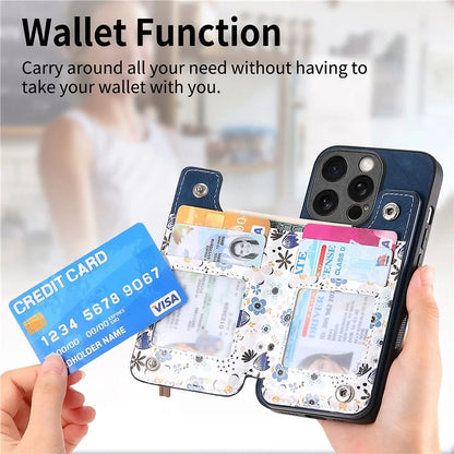 D10 For iPhone 15 Pro Max TPU+Leather Cover Pattern Printed Retro Phone Protective Case