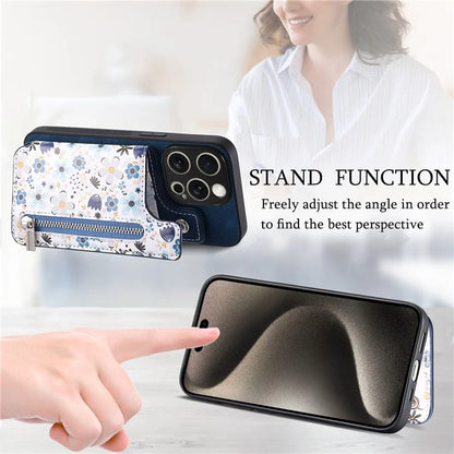 D10 For iPhone 15 Pro Max TPU+Leather Cover Pattern Printed Retro Phone Protective Case