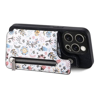 D10 For iPhone 15 Pro Max TPU+Leather Cover Pattern Printed Retro Phone Protective Case