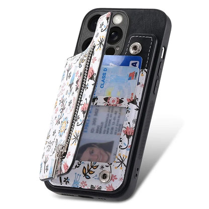 D10 For iPhone 15 Pro Max TPU+Leather Cover Pattern Printed Retro Phone Protective Case