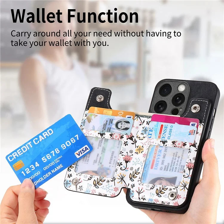 D10 For iPhone 15 Pro Max TPU+Leather Cover Pattern Printed Retro Phone Protective Case