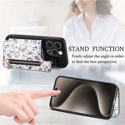 D10 For iPhone 15 Pro Max TPU+Leather Cover Pattern Printed Retro Phone Protective Case