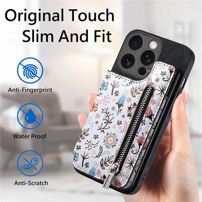 D10 For iPhone 15 Pro Max TPU+Leather Cover Pattern Printed Retro Phone Protective Case