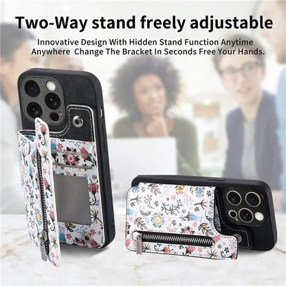 D10 For iPhone 15 Pro Max TPU+Leather Cover Pattern Printed Retro Phone Protective Case