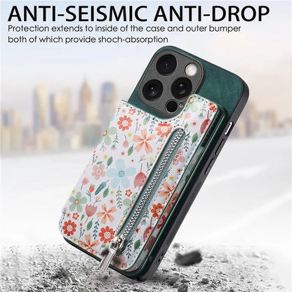 D10 For iPhone 15 Pro Max TPU+Leather Cover Pattern Printed Retro Phone Protective Case