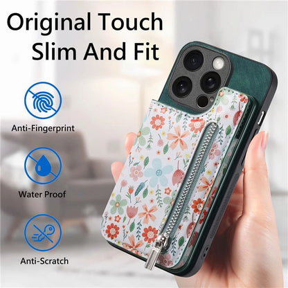 D10 For iPhone 15 Pro Max TPU+Leather Cover Pattern Printed Retro Phone Protective Case