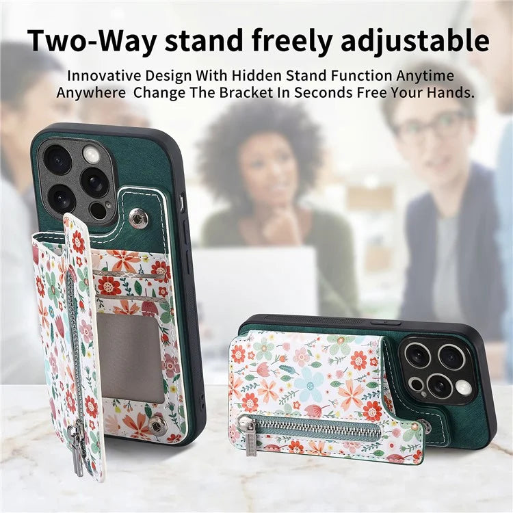 D10 For iPhone 15 Pro Max TPU+Leather Cover Pattern Printed Retro Phone Protective Case